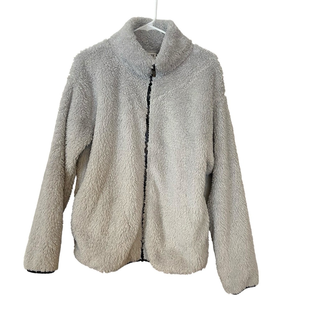 Victoria's Secret PINK Sherpa Zip Up Jacket Gray With Black Trim Women's Medium - Picture 2 of 8